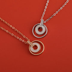 Two Circle with Mother-of-pearl Buckle Zircon Ring Silver Necklace for Women