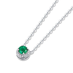 (0.5CT) Lab-Created Emerald Round Ice Cut Solitaire Pendants Necklace for Women