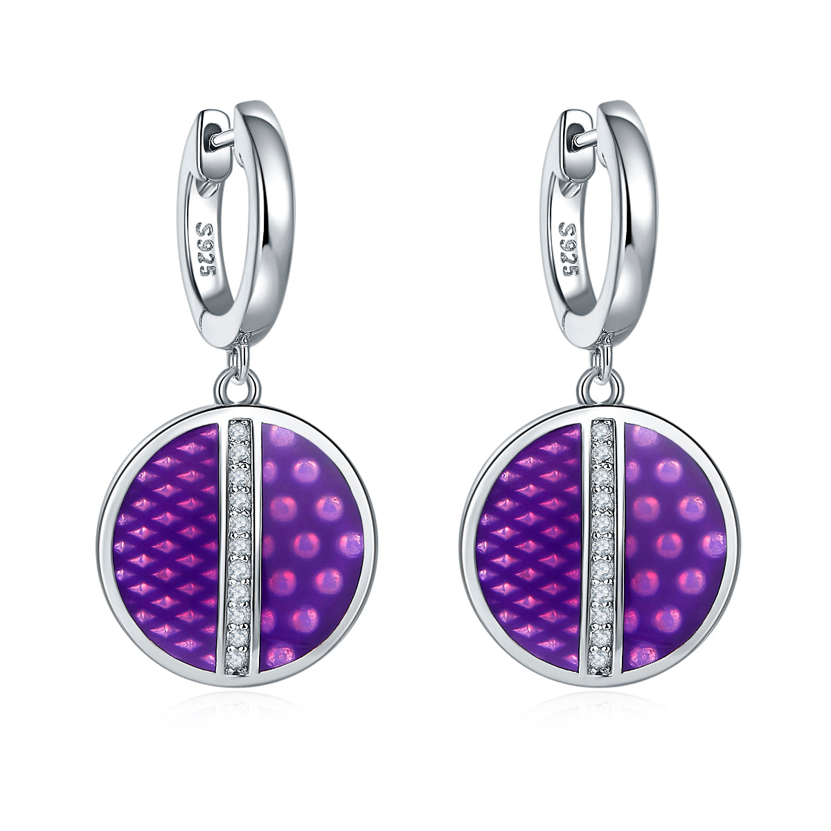 Circle Enamel Silver Drop Earrings