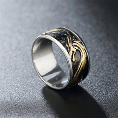 Chinese Dragon Pattern Relief Titanium Steel Ring for Men