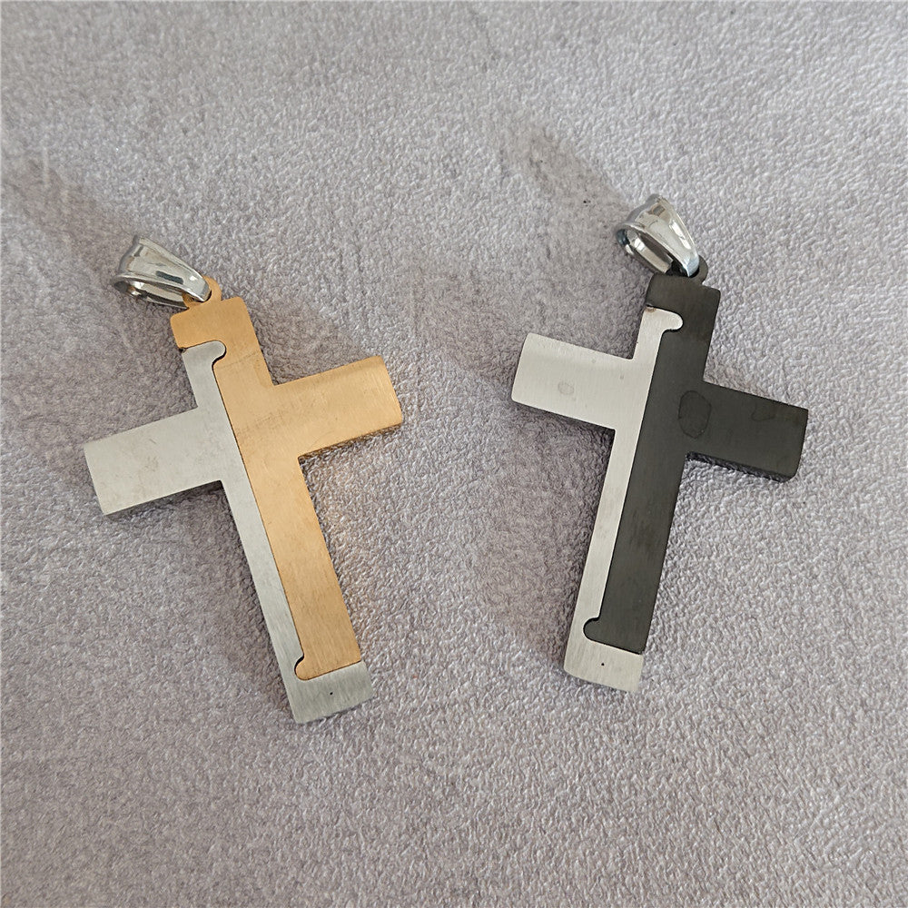 Two Tone Latin Cross Titanium Steel Pendant for Men