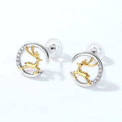 Zircon Moon Golden Elk Sterling Silver Stud Earrings