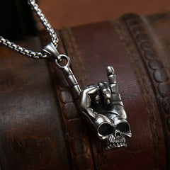 Halloween Skull Victory Gesture Titanium Steel Pendant for Men