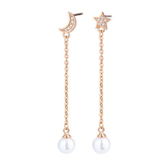 Zircon Star Moon with Pearl Long Tassel Silver Drop Earrings for Women