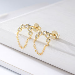 Zircon with Tassle Chain Silver Studs Earrings for Women