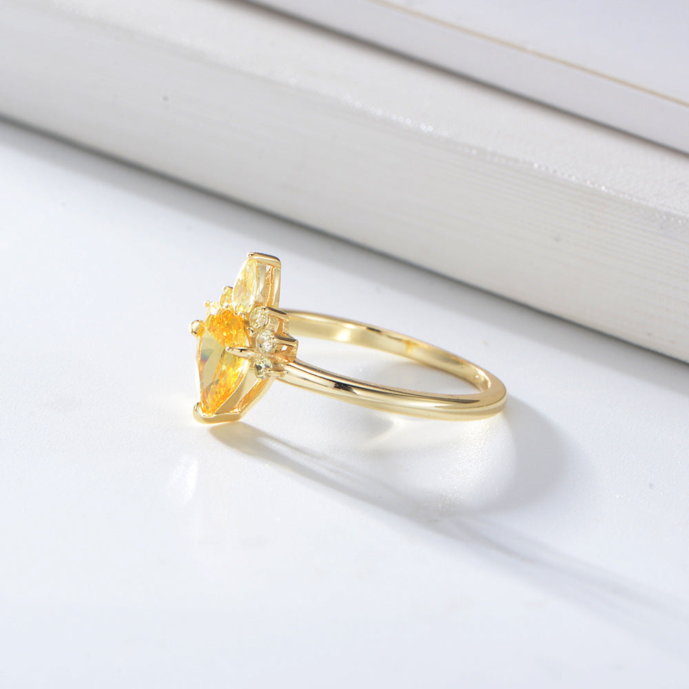 Yellow Zircon Water Droplet Crown Design Sterling Silver Ring