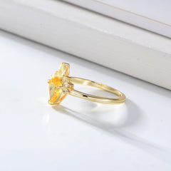 Yellow Zircon Water Droplet Crown Design Sterling Silver Ring