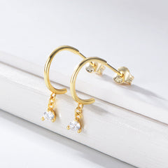 Zircon Pendant Silver Studs Earrings for Women