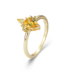 Yellow Zircon Water Droplet Crown Design Sterling Silver Ring