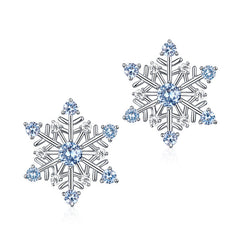 Romantic Blue Spinel Zircon Hexagonal Snowflake Sterling Silver Stud Earrings