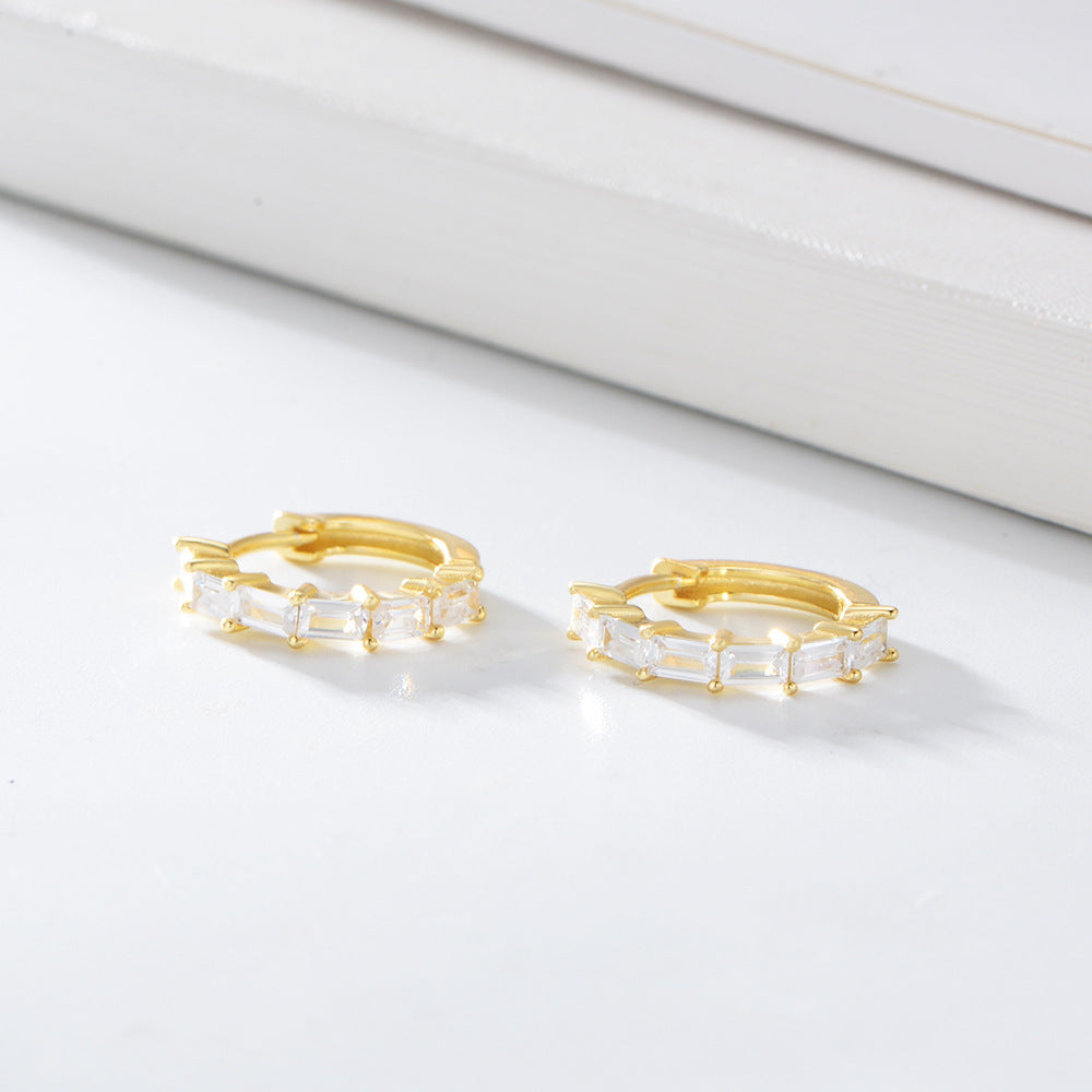 Rectangular Zircon Circle Silver Studs Earrings for Women