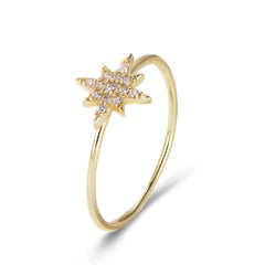 White Zircon Octagonal Star Design Sterling Silver Ring