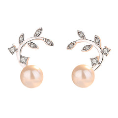 Zircon Branch with Pearl Silver Studs Earrings for Women