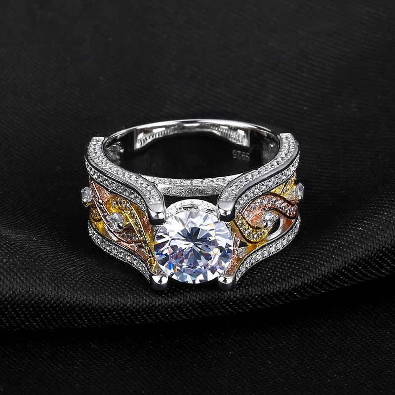 Golden and Silver S925 Sterling Silver Zircon Ring