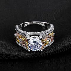 Golden and Silver S925 Sterling Silver Zircon Ring