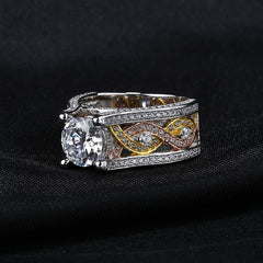 Golden and Silver S925 Sterling Silver Zircon Ring