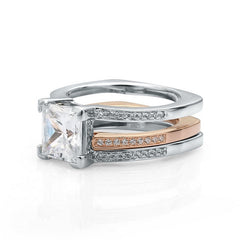 925 Silver Golden and Silver Zircon Ring