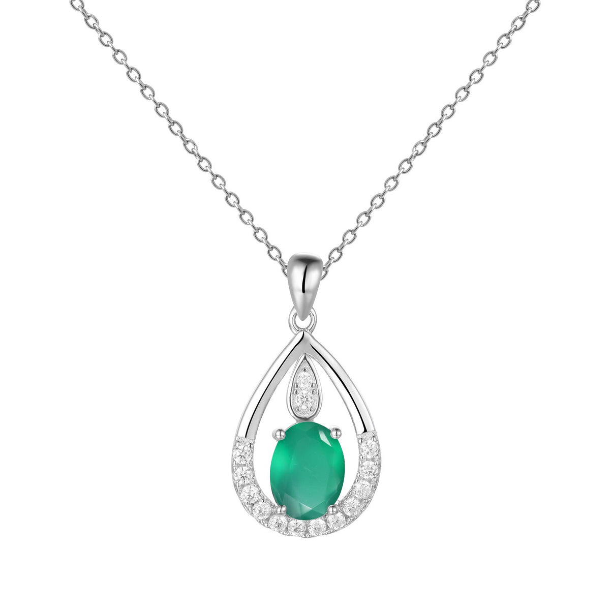 Water Droplet Pendant Oval Natural Gemstone Silver Necklace