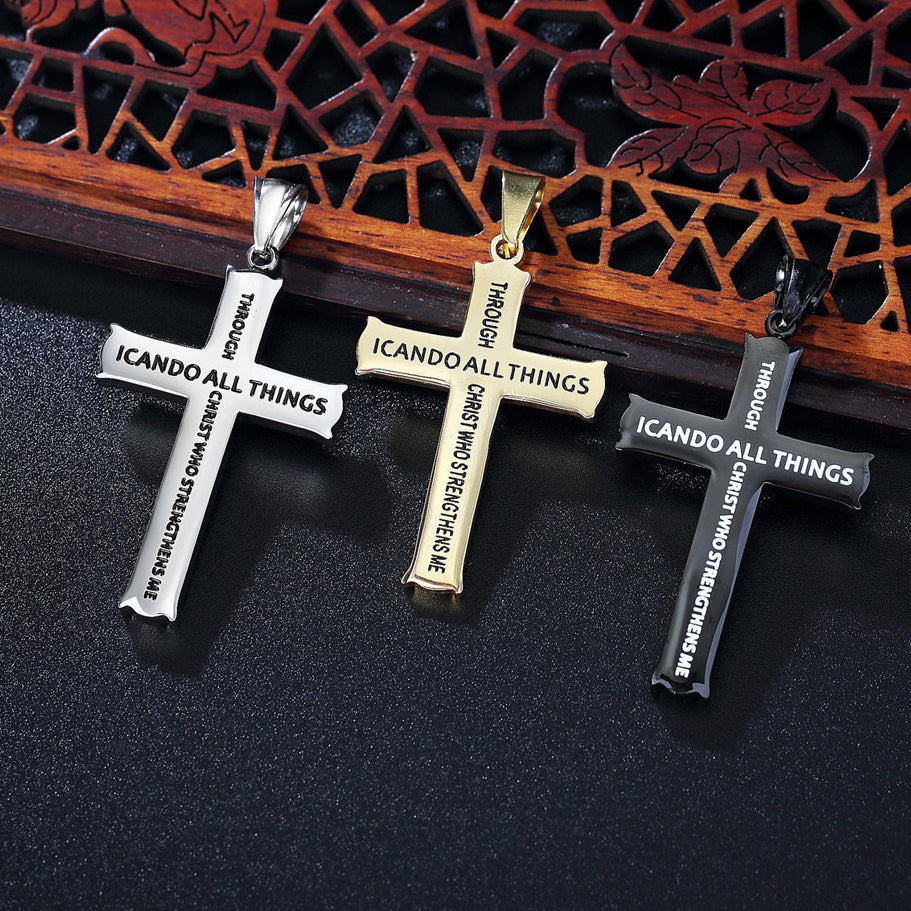 English Pattern Latin Cross Titanium Steel Pendant for Men