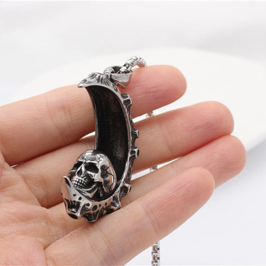 Halloween Moon Skull Head Titanium Steel Pendant for Men