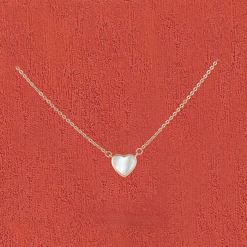 Mother of Pearl Heart Pendant Silver Necklace for Women