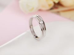 Stripe with Zircon Silver Couple Ring