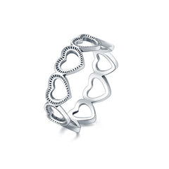 S925 Sterling Silver Retro Full Circle Heart Heart Love Index Finger Ring Female Internet Celebrity Ins European and American Popular Ring Women's Jewelry