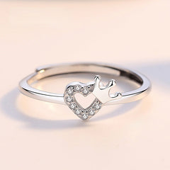 Zircon Love Crown Silver Ring