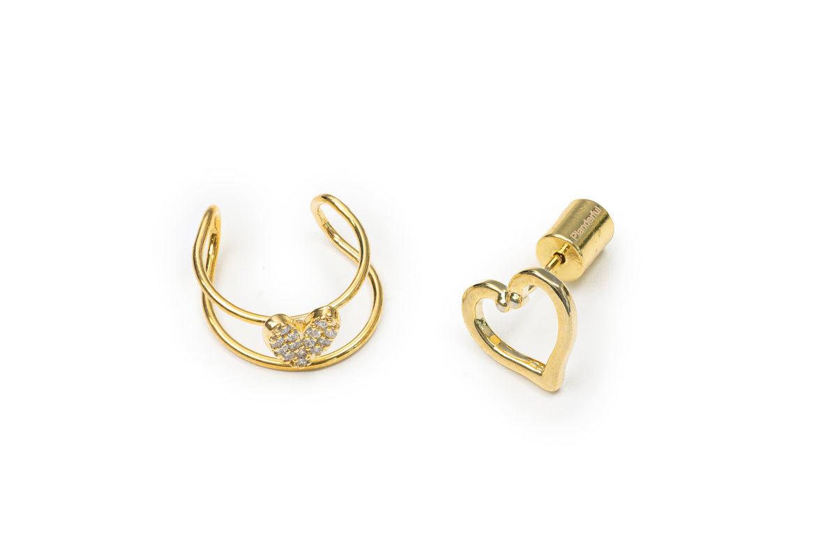 Golden or Silver Clip and Stud with Heart