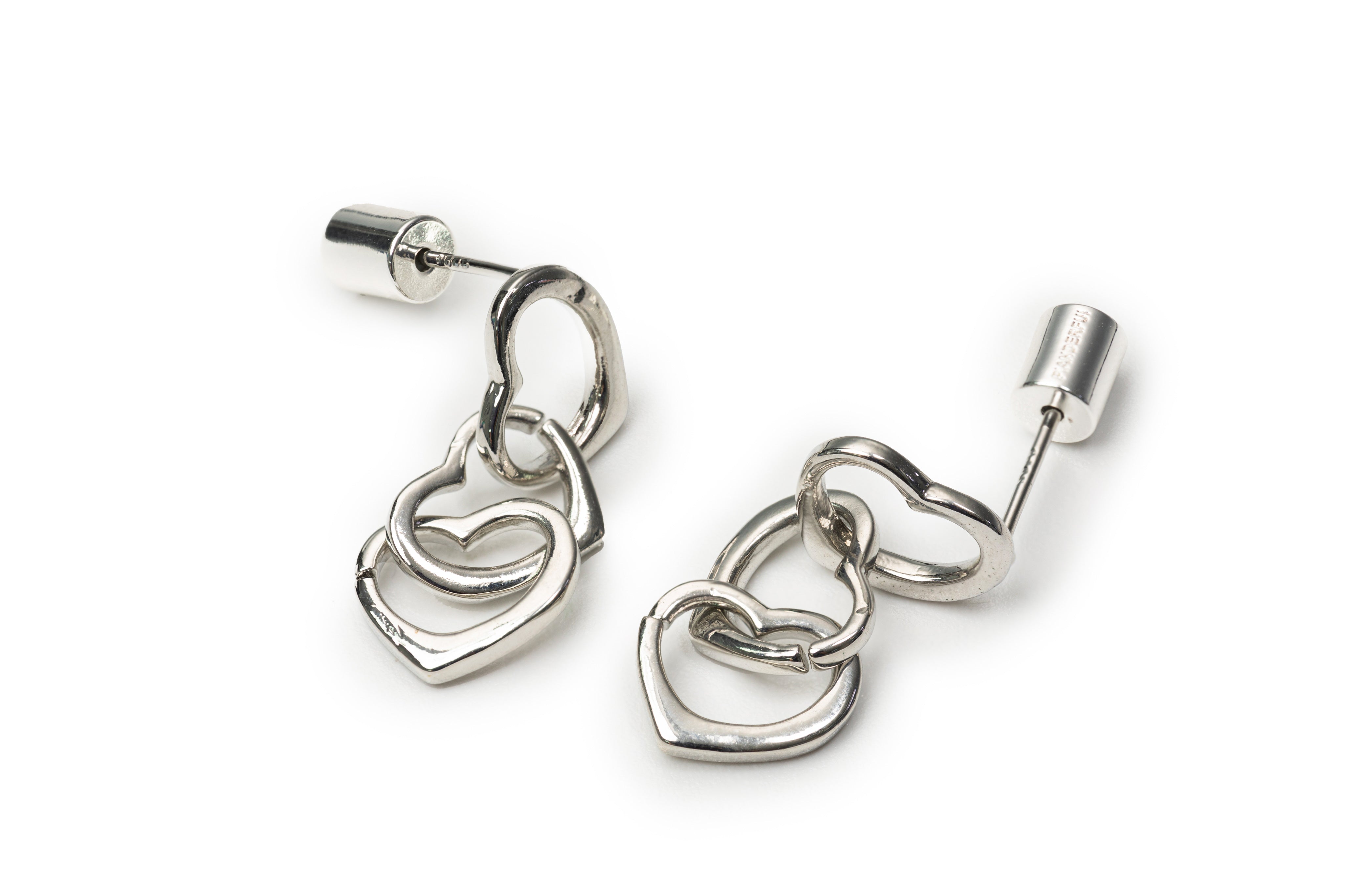 Silver Triple Heart Drop Earrings