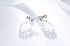 Bowknot and Pearl Enamel Drop Earrings