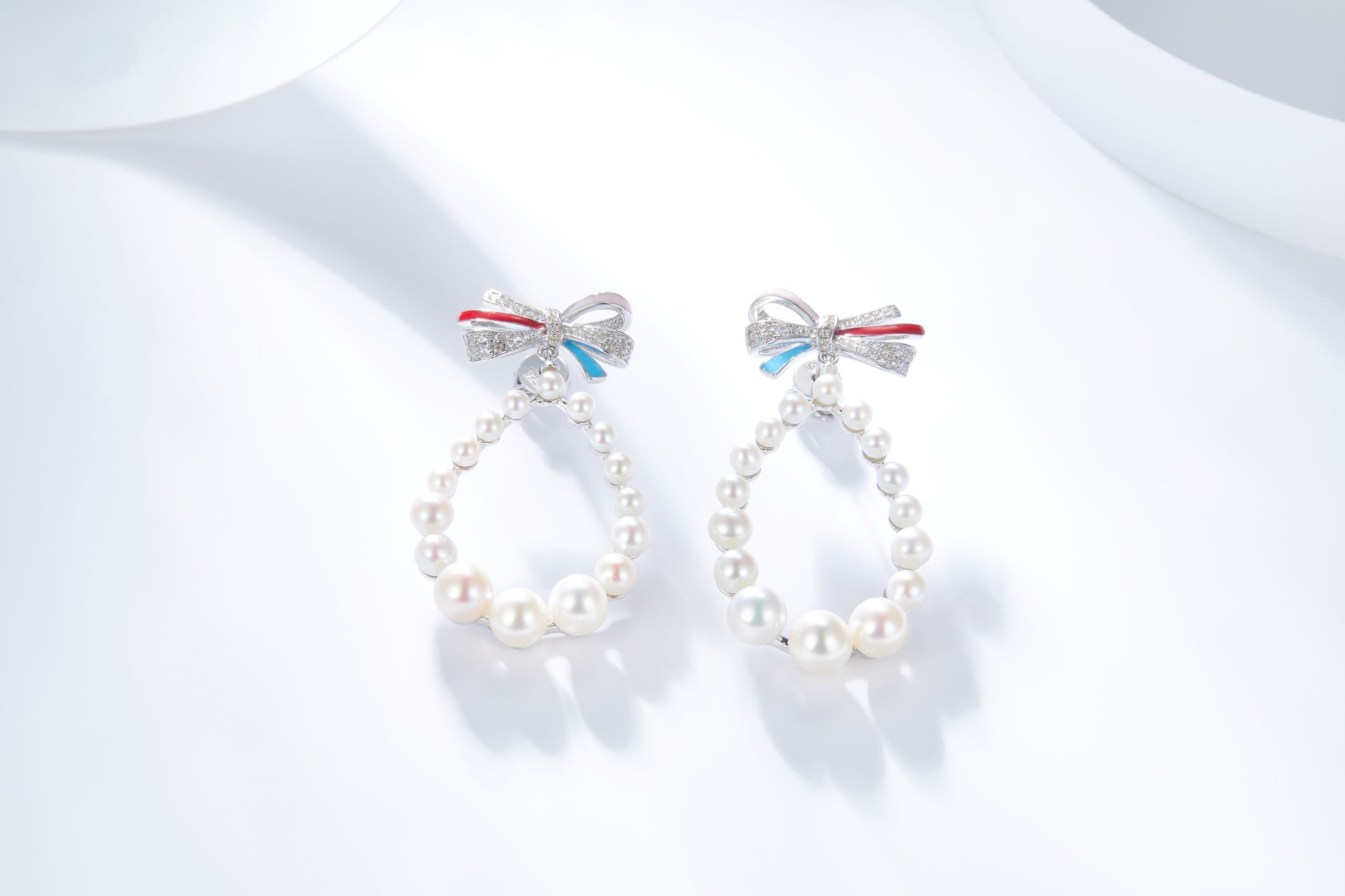 Bowknot and Pearl Enamel Drop Earrings