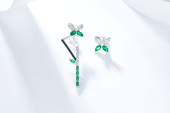 Asymmetric Enamel Bamboo Flower Earrings