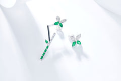 Asymmetric Enamel Bamboo Flower Earrings