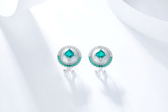 Square Green Topaz Enamel Circle Stud Earrings