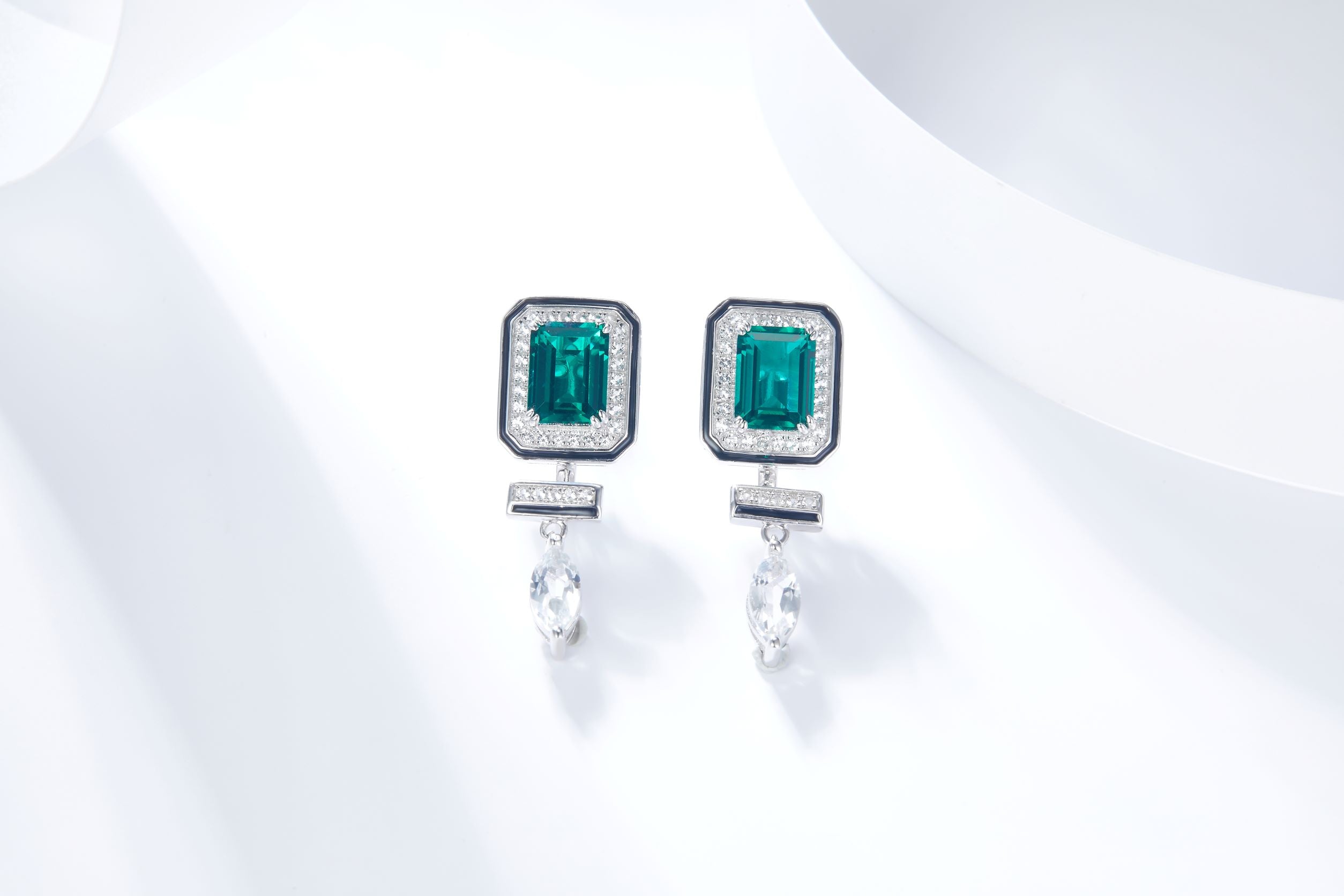 Lab Created Emerald Enamel Drop Earrings