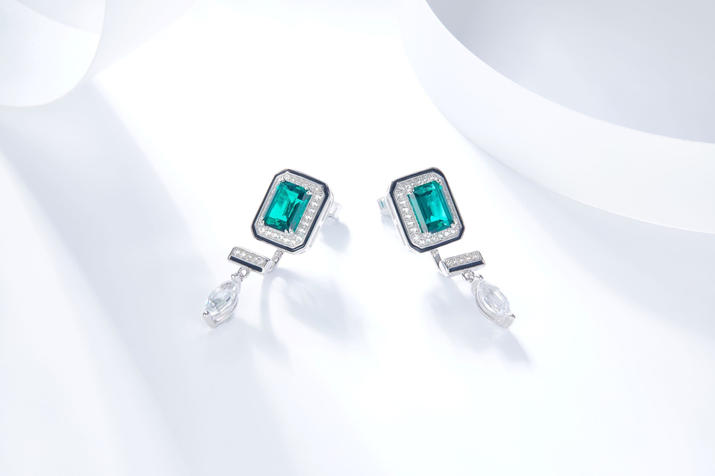 Lab Created Emerald Enamel Drop Earrings