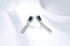 Silver Link Chain Enamel Earrings for Women