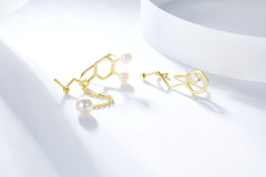 Asymmetric Molecule Structure Pearl Ear Bone Clips