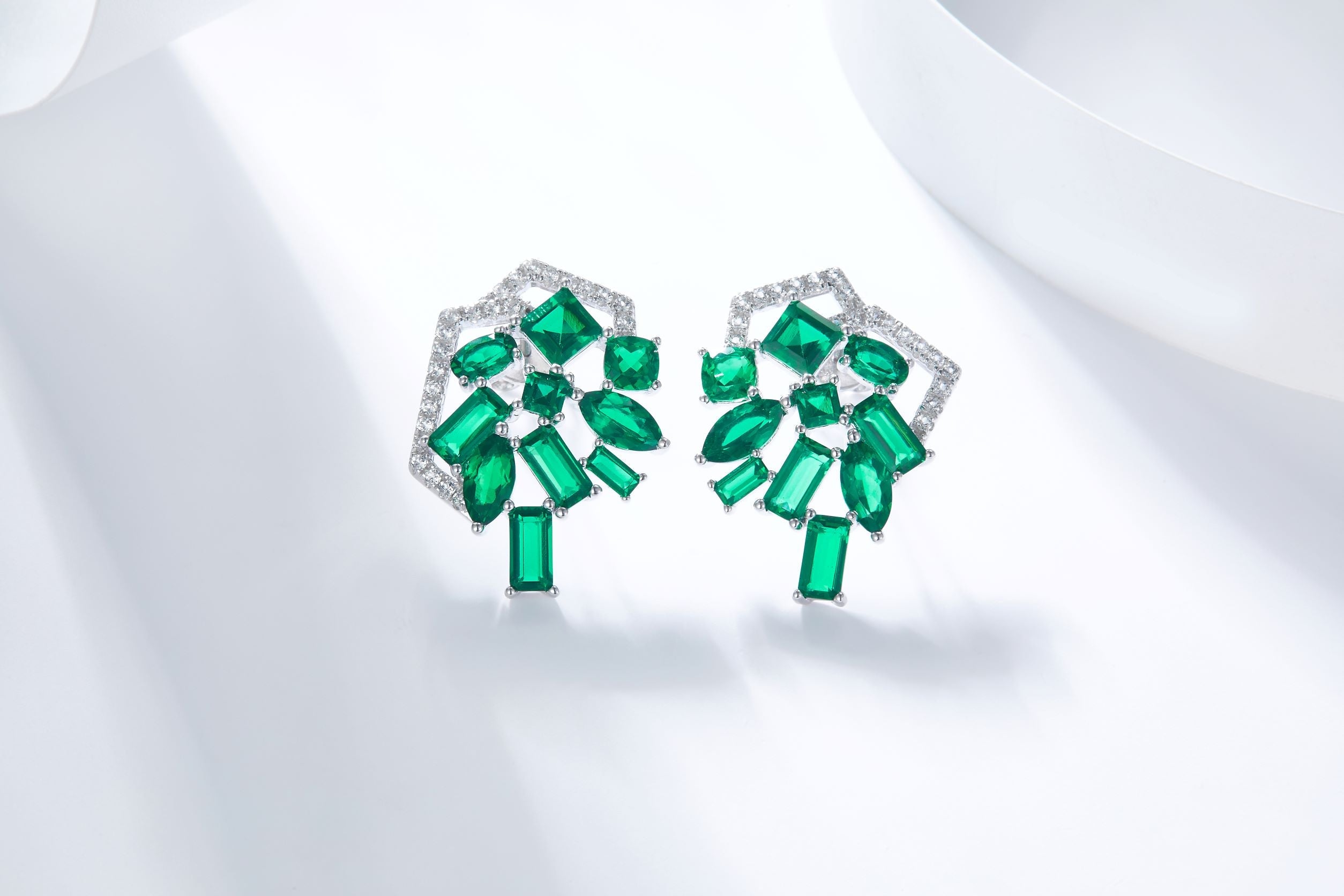 Green Zircon Enamel Stud Earrings