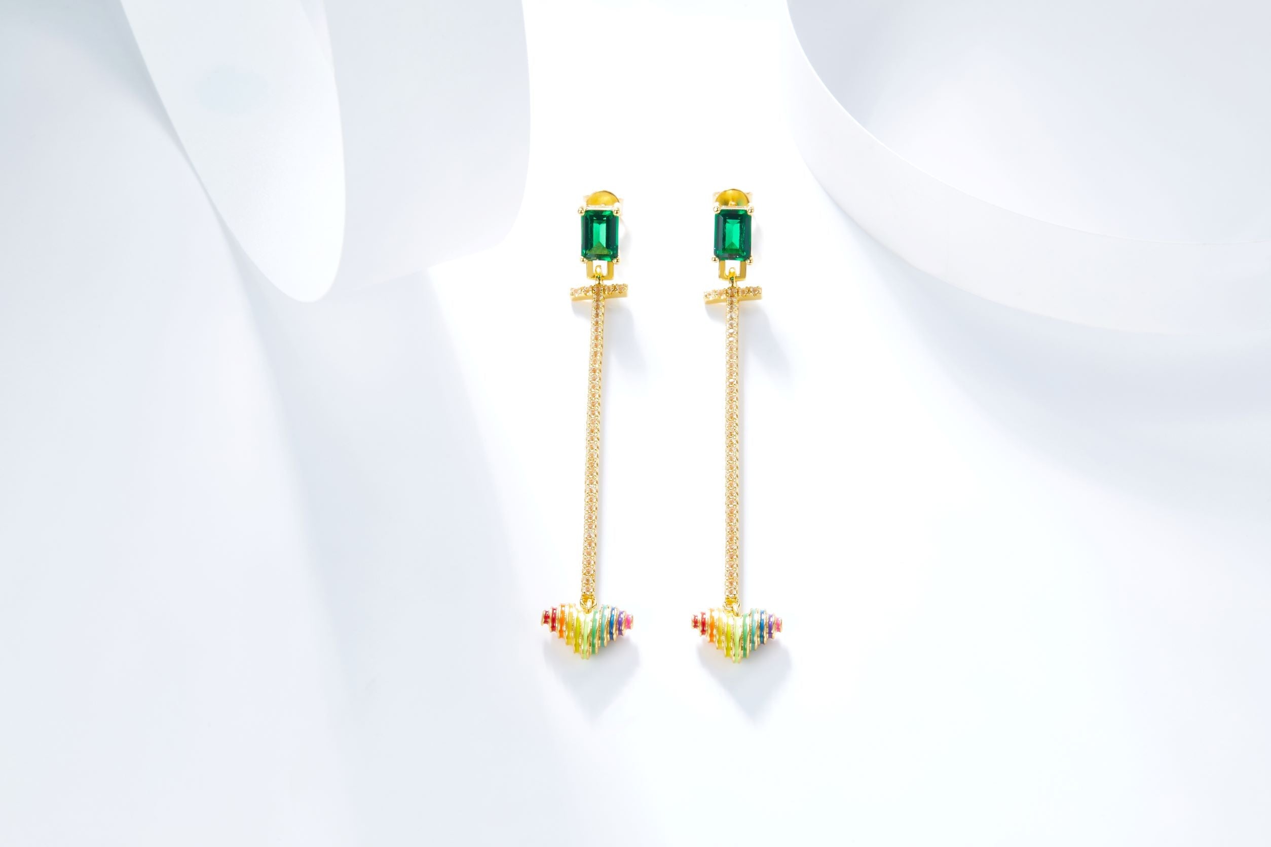 Rainbow Heart Enamel Tassel Drop Earrings