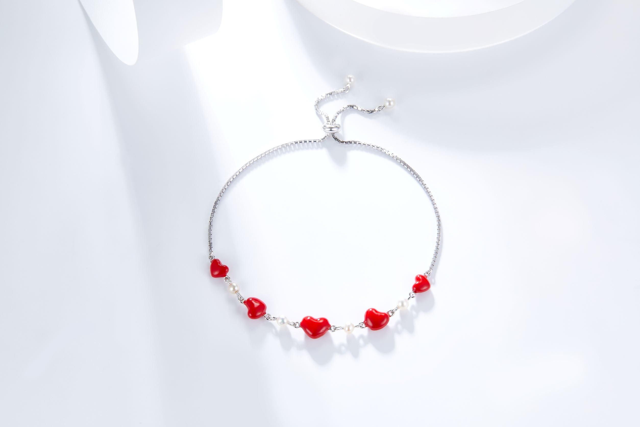 Red Enamel Heart Pearl Bracelet