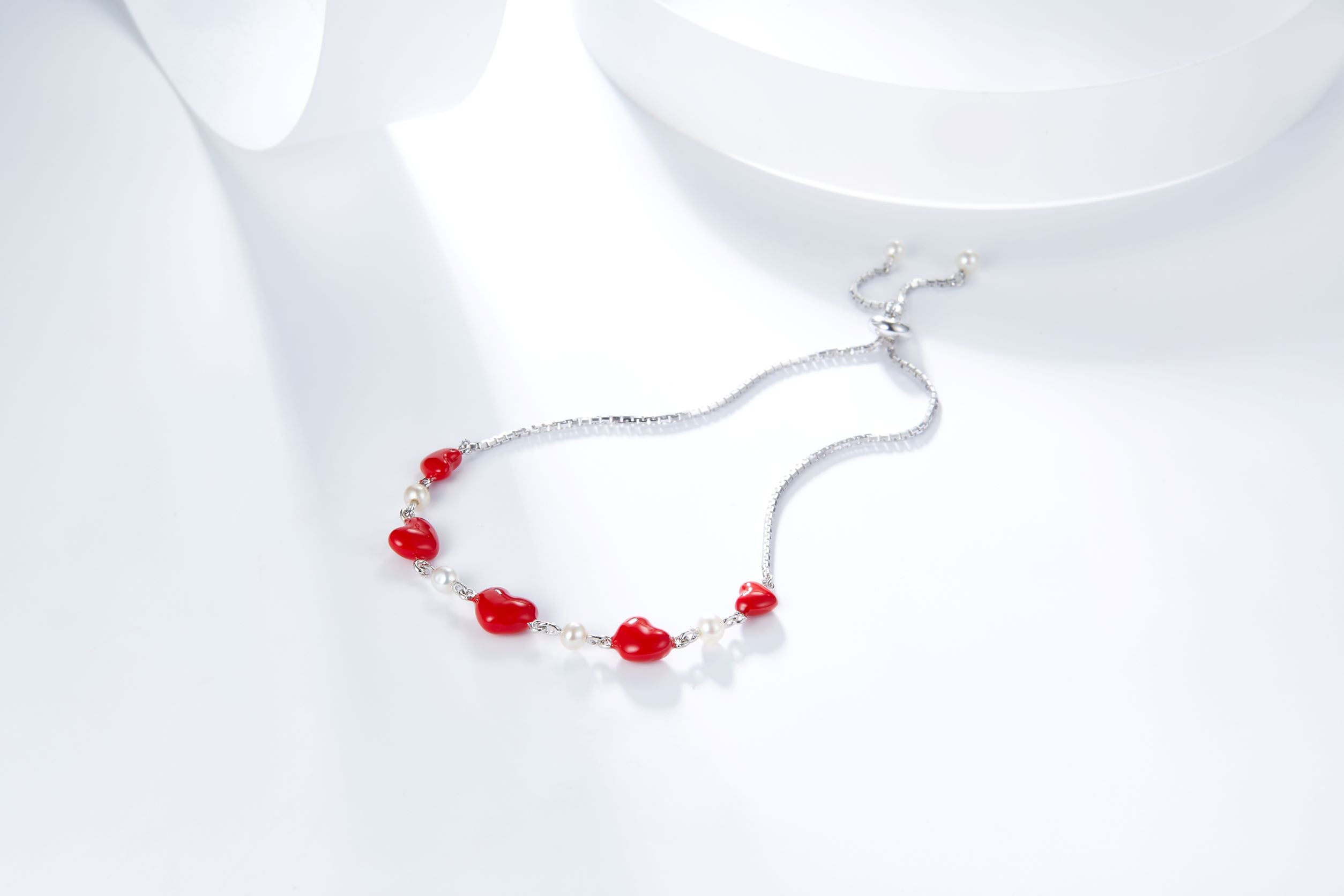 Red Enamel Heart Pearl Bracelet