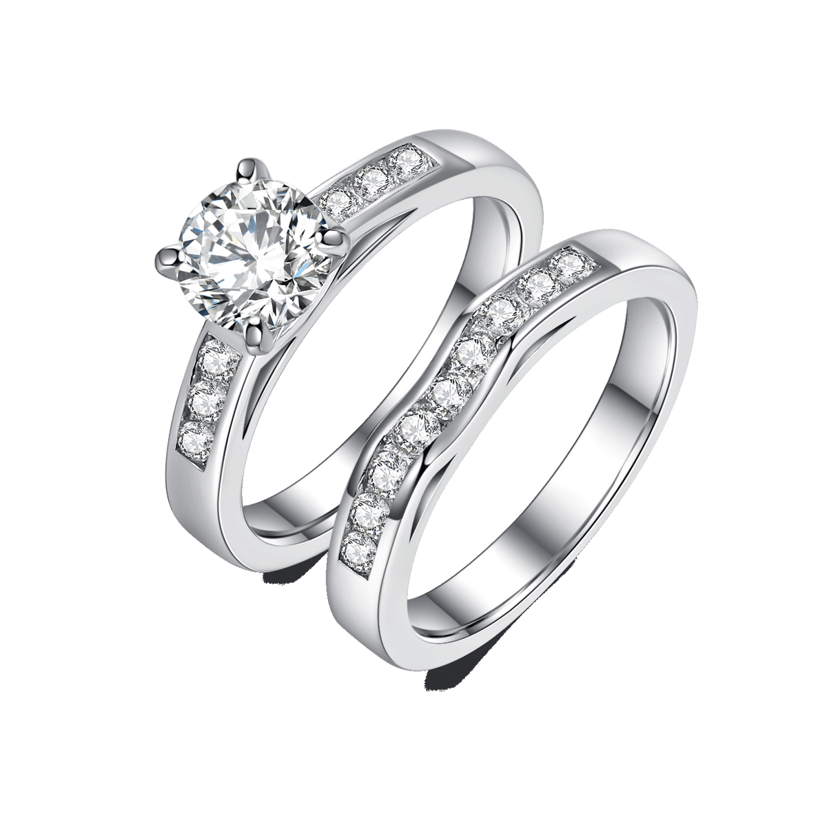 Round Cut Moissanite Ring and Semi Eternity Ring Pack