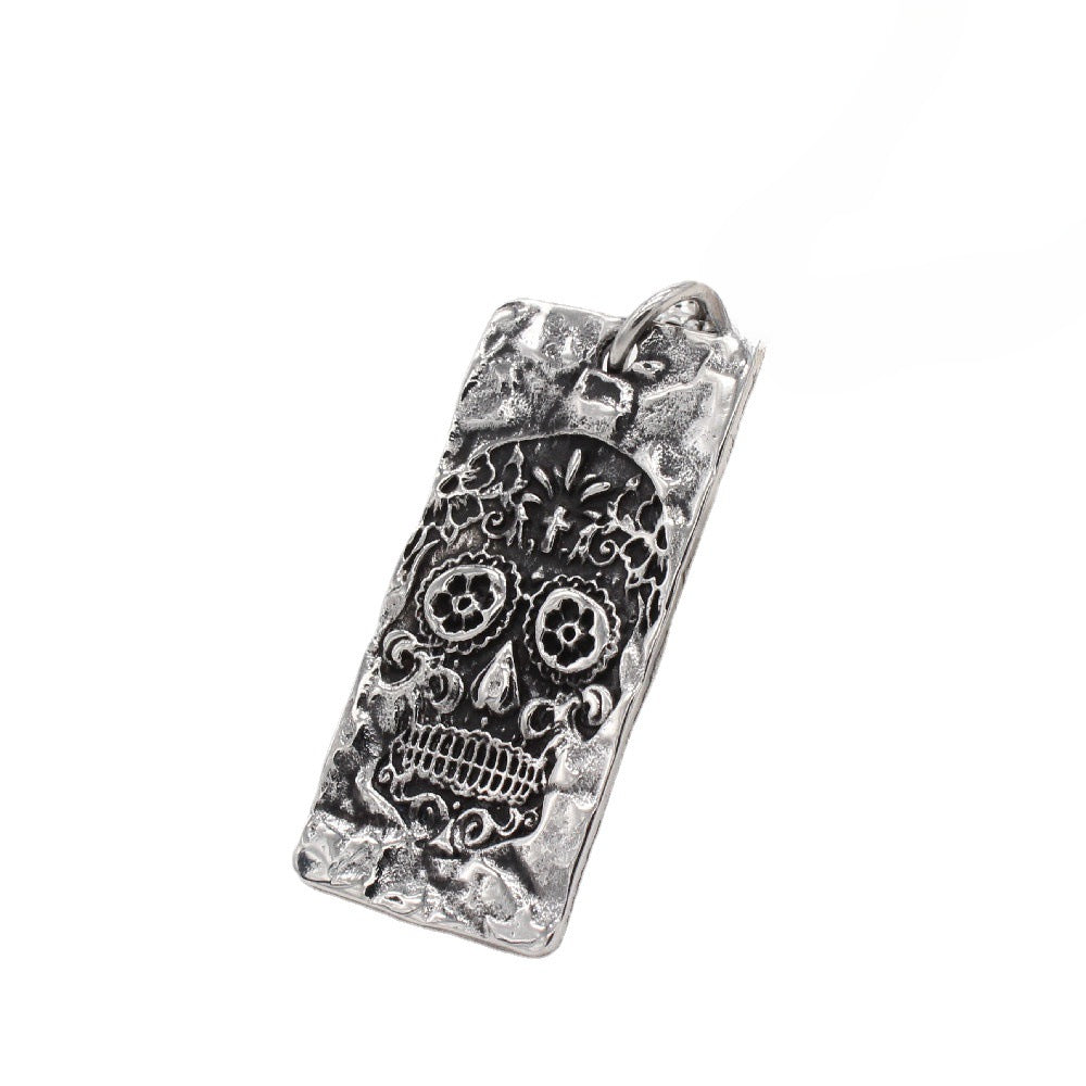 Halloween Mexican Skull Rectangle Titanium Steel Pendant for Men