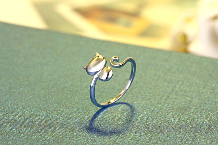 Kitten Opening Silver Ring for Women