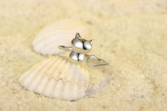 Kitten Opening Silver Ring for Women