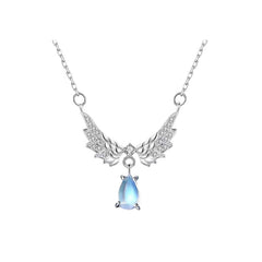 Angel's Wings with Pear Drop Moonstone Silver Necklace for Women