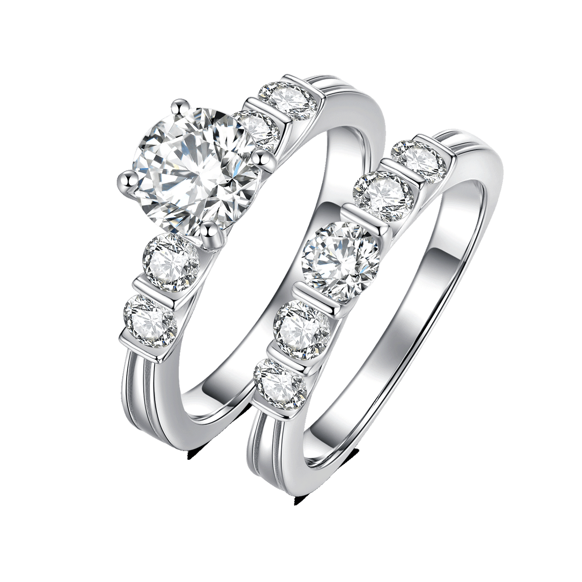 Semi Eternity Moissanite Band Engagement Ring