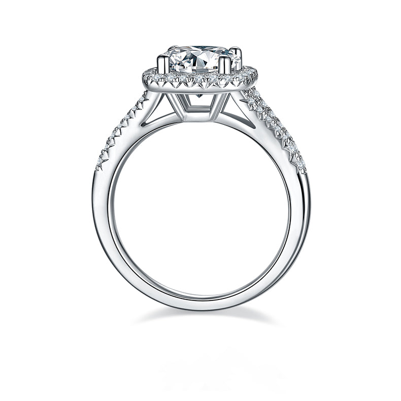 Square Halo 2.0 Carat Round Moissanite Engagement Ring